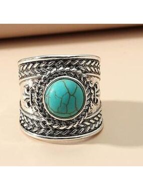 Vintage Style Adjustable Boho Turquoise Color Stone Wide Statement Ring